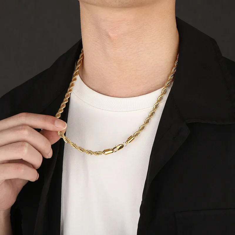 Simple Style Men and Women's Stainless Steel Multi Size Woven Fried Dough Twists Chain Necklace