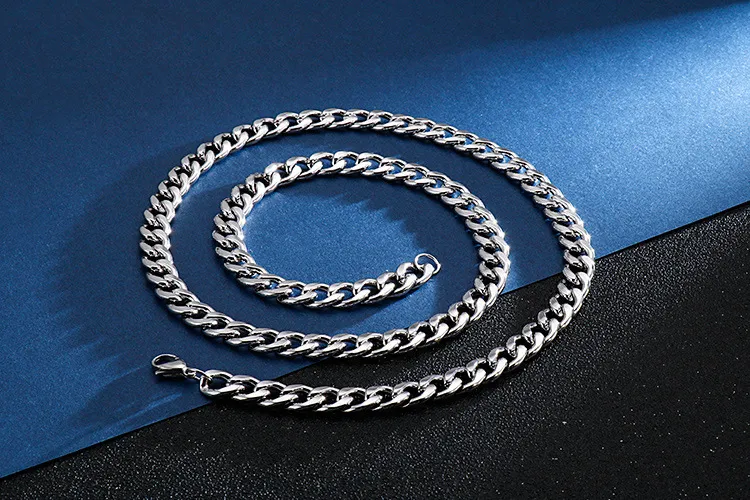 Factory Direct Sales of Minimalist Beveled Chain Hip-Hop Necklaces Stainless Steel Nk Chain Wholesale