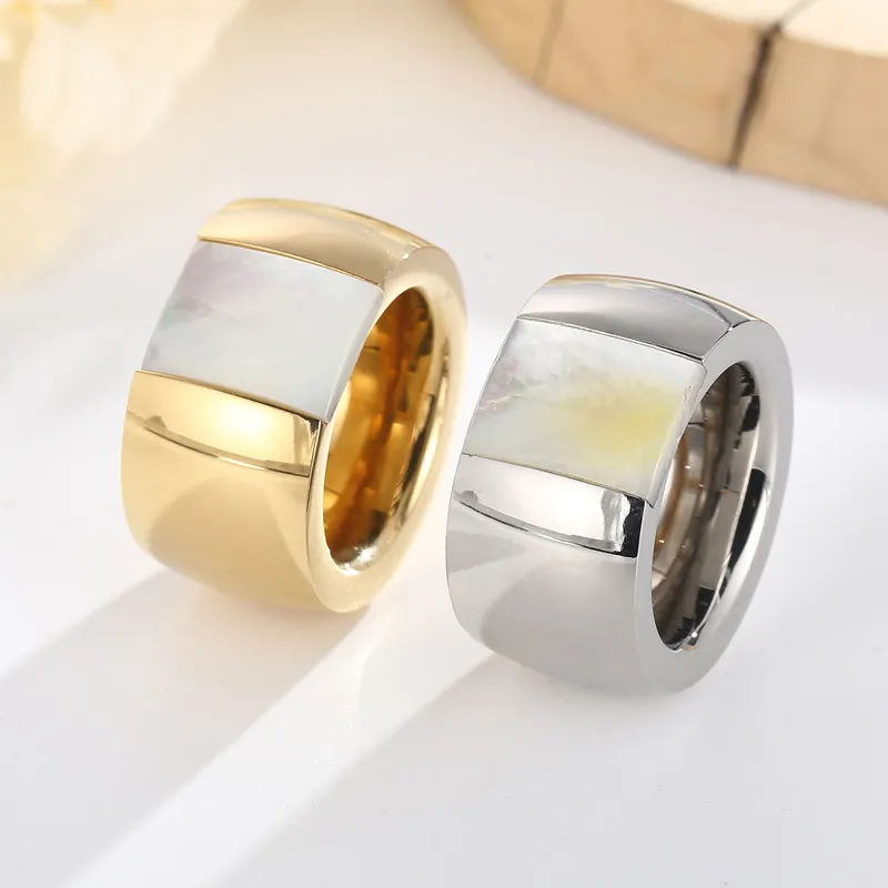 Fashionable Trendy Ladies Stainless Steel Multi-Color Personalized Glass Wide Ring Jewelry