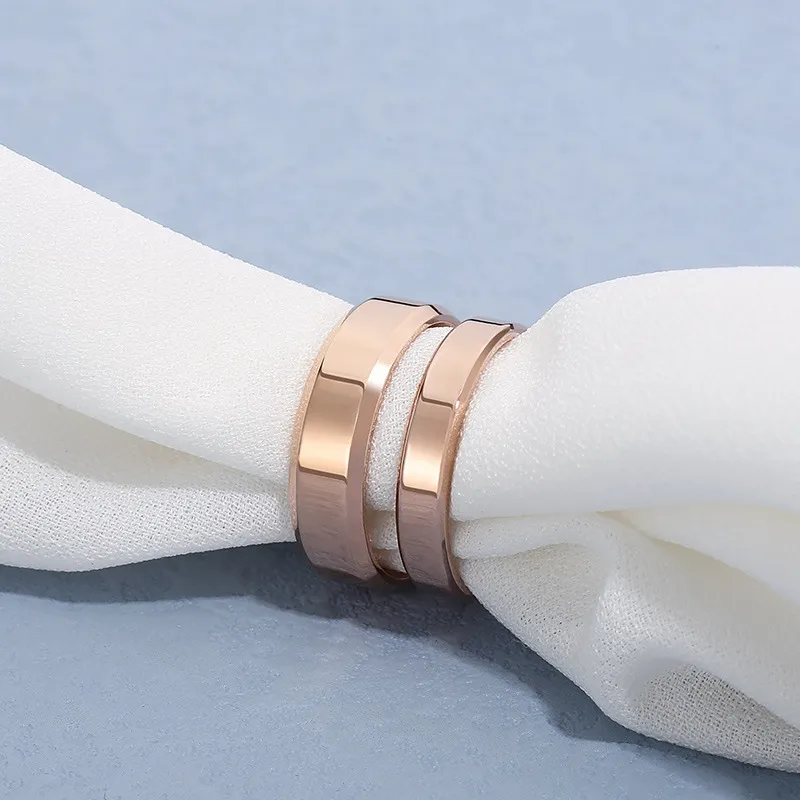 New Arrival 4/6mm Double-Bevel Polished Mirror Stainless Steel Minimalist Couple Rings Jewelry
