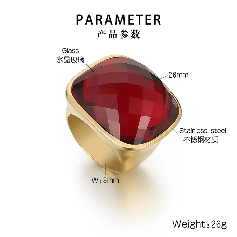 Fashion Jewelry Crystal Glass Stainless Steel Rings Multi-Color Vintage Finger Rings Wholesale