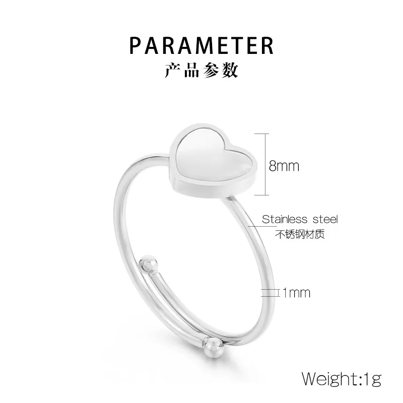 Fashion 18K Gold-Plated Stainless Steel Open Heart Ring Minimalist Adjustable White Shell Rings