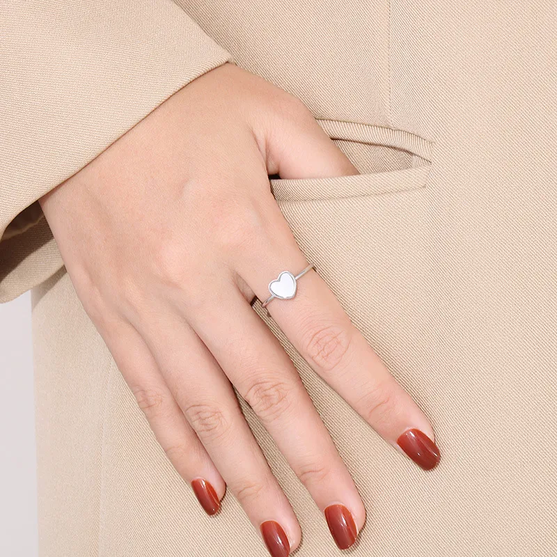 Fashion 18K Gold-Plated Stainless Steel Open Heart Ring Minimalist Adjustable White Shell Rings