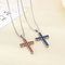 Multi-Colored Diamond-Encrusted Cross Pendant Stainless Steel Tennis Chain Jewelry