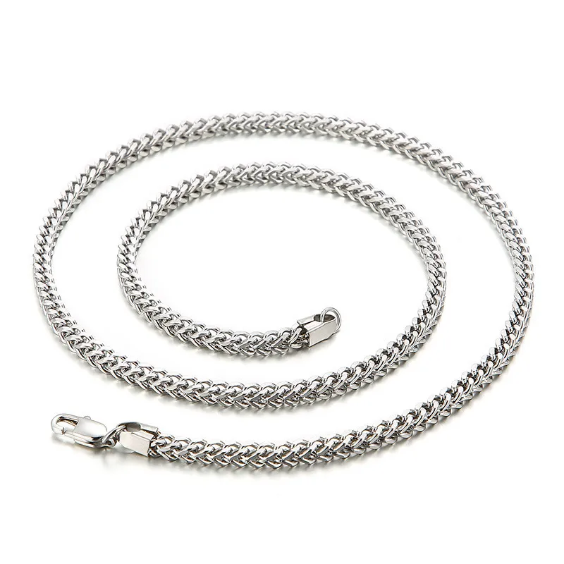 Wholesale Stainless Steel Wheat Chain Necklace Men 2/3/4/5/6/8mm Four-Sided Polished Woven Chain