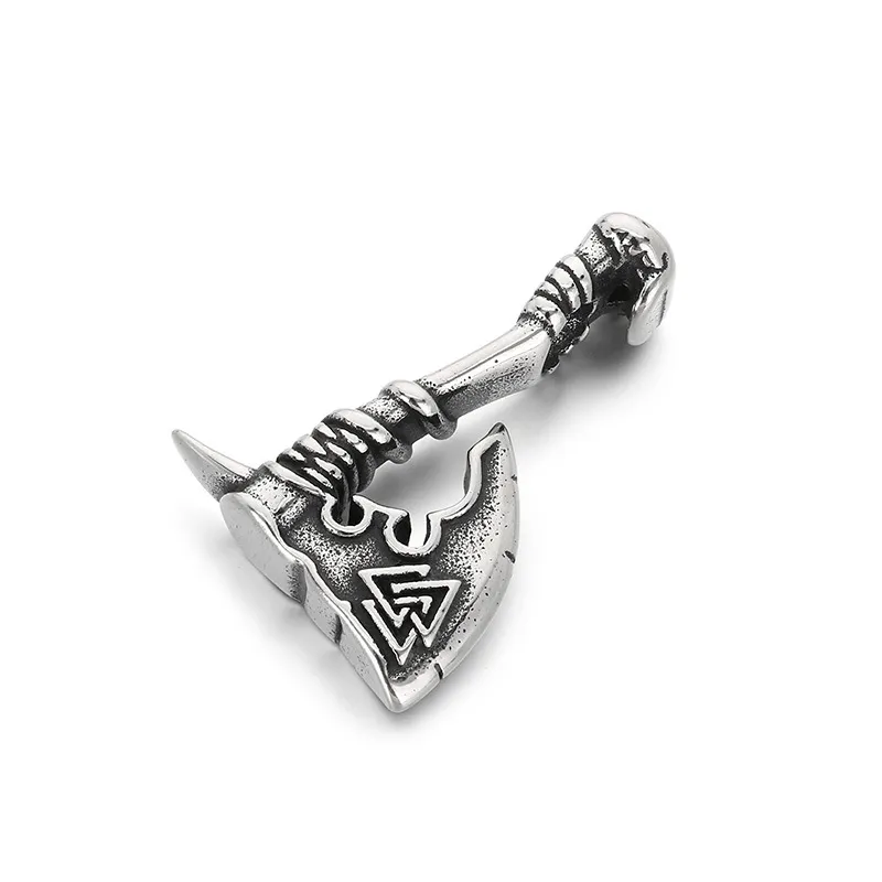Nordic Viking Wolf Head Battle Axe Pendant Exaggerated and Powerful Retro Celtic Knot Battle Hammer Stainless Steel Men's Accessory