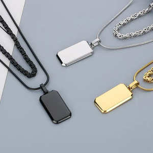 Trendy and Cool Emperor Chain Square Brand Necklace for Men, Double Layered Stainless Steel Military Brand Pendant Supporting Engraving