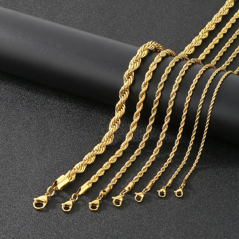 Cross-Border Versatile Vegetarian Bracelet, European and American Popular Hip-Hop Adjustable Fried Dough Twists Chain Stainless Steel Necklace