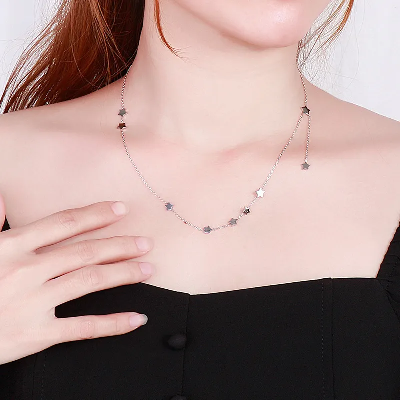 Trendy Stainless Steel Star Choker Necklace with Nine Stars