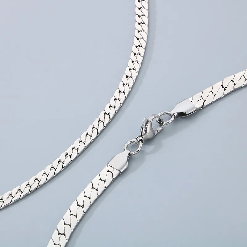 Flat Nk Cuban Chain Stainless Steel Men's and Women's Jewelry Necklace