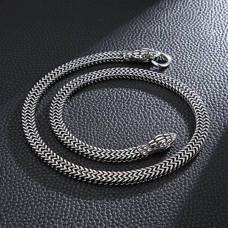 Stainless Steel Cast Double Snake Head Necklace Punk Style Jewelry
