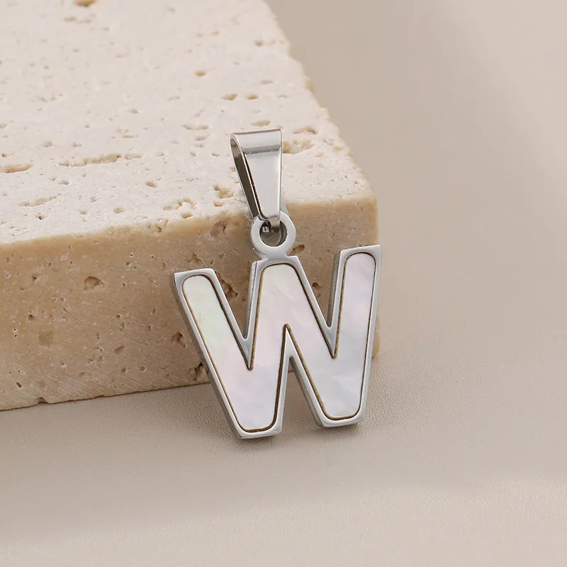 Women's Sweet White Shell English Letter Stainless Steel Pendant Jewelry