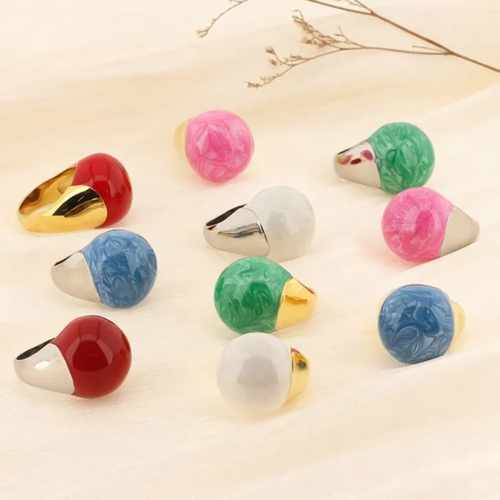 Elegant and Sophisticated Enamel Drip Glaze Morandi-Colored Stainless Steel Ring