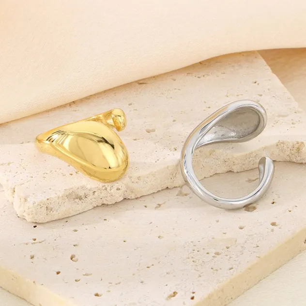 Trendy Irregular Flat Stainless Steel Ring for Hip-Hop Style