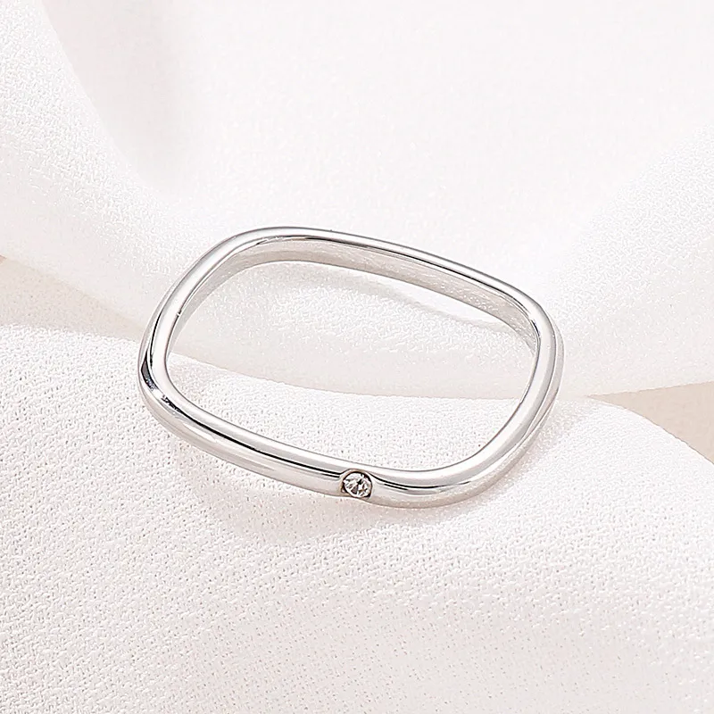 Chic Plain Square Ring with Diamonds for Couples - Perfect for Index Finger