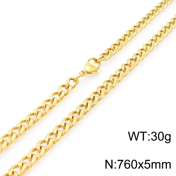 Fashion Minimalist Cuban Link Chain Necklace Hexagon Polished Unisex Stainless Steel Necklace