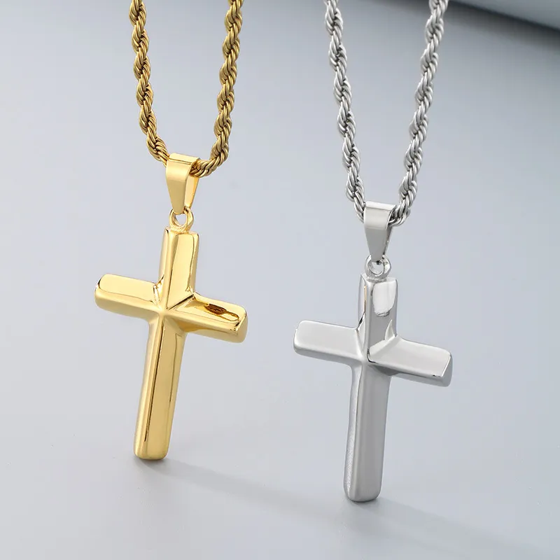 Simple Smooth Cross Pendant Necklace, Stainless Steel Jewelry