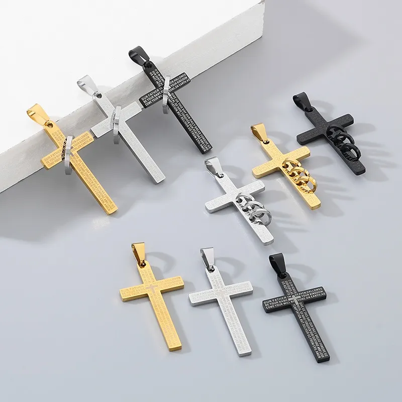 Stainless Steel Jewelry Cross Scripture Pendant Necklace for Both Men and Women