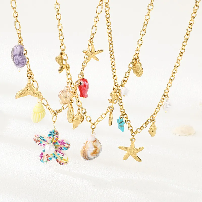 18K Gold Chain Ocean-Inspired Necklace Stainless Steel Jewelry