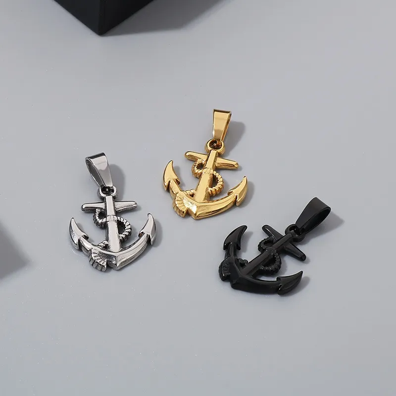 Stainless Steel Boat Anchor Pendant Necklace, Trendy Men's Personalized Retro Cross Jewelry