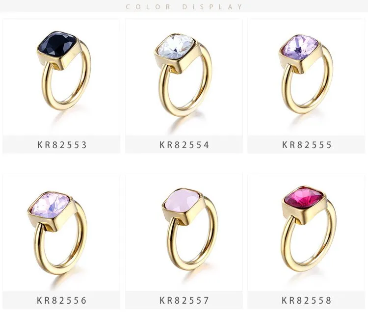 European American Fashion Multi-Color Zircon Rings - Stylish Stainless Steel Jewelry for Women Wholesale