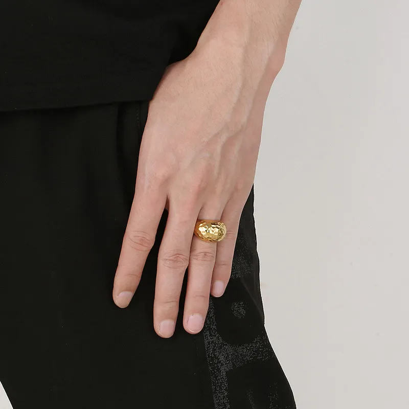 Creative Fashion Polished Niche Retro Tapped Surface Stainless Steel Men's Ring