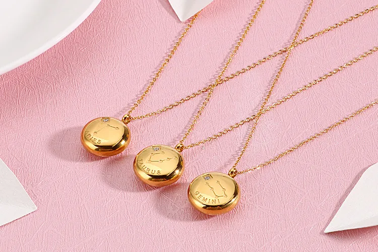 New Arrival 12 Constellation Gold Stainless Steel Guardian Necklace Gift Girlfriend Wholesale