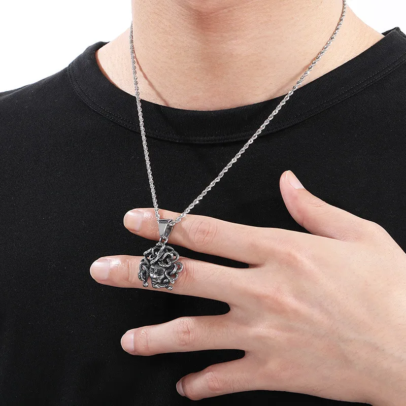 Men's Stainless Steel Cast Snake Pendant Necklace Punk Style Jewelry