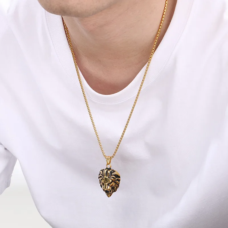 Mighty Hip Hop Zircon Jungle King Lion Head Stainless Steel Men's Pendant