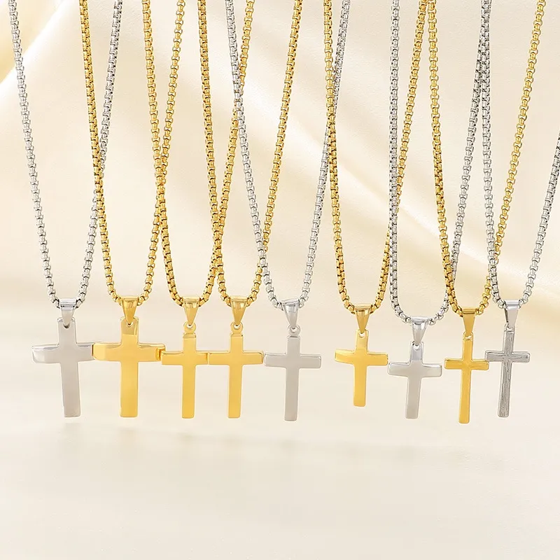 Trendy Minimalist Multi-Size Polished Cross Pendant Hiphop Punk Stainless Steel Jewelry Wholesale