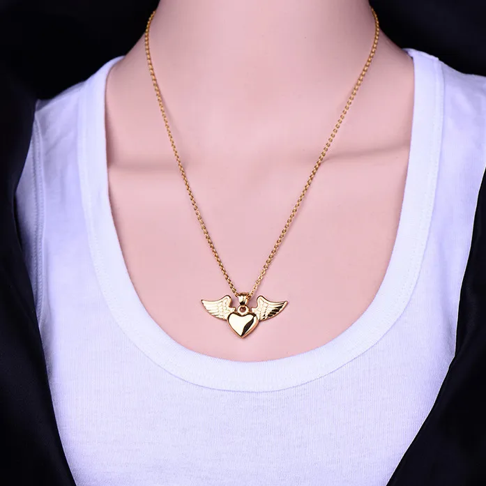 Kalen Fashion Stainless Steel Creative Angel Wings Peach Heart DIY Pendant