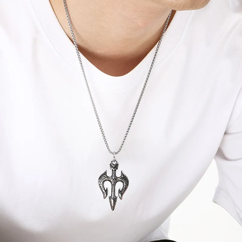 Cross Border Domineering Sea God Trident Dry Pendant Retro Magic Mandela Grass Sword Stainless Steel Men's Pendant Accessory