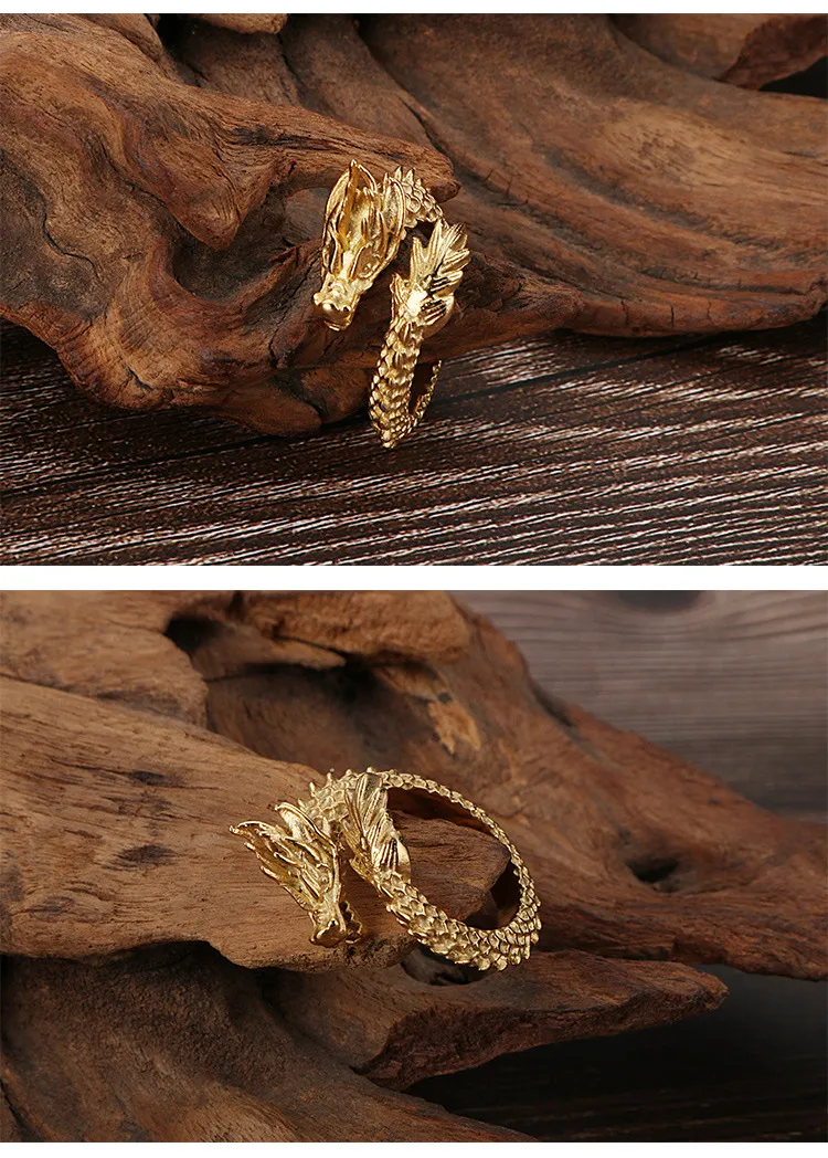 Vintage Ethnic Dragon Jewelry Wholesale: Stainless Steel Imposing Dragon Head Ring, European and American Men's Open-End Finger Ring