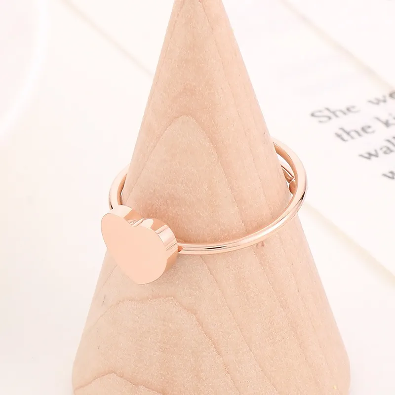 Minimalist Ins Style Stainless Steel Heart-Shaped Adjustable Size Ring for Girls' Accessories