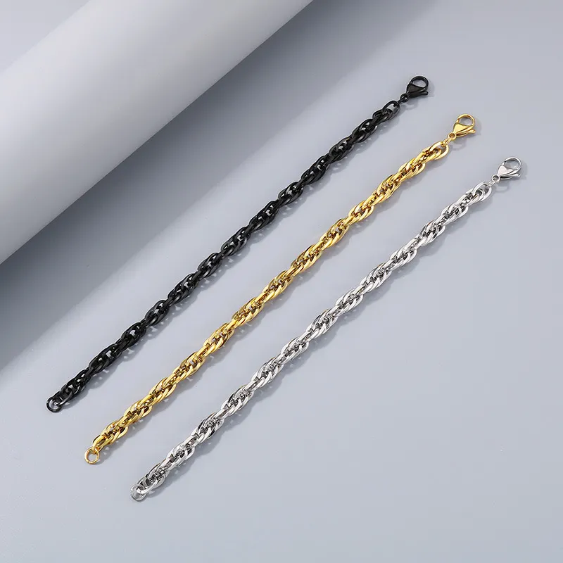 Fashionable and Versatile Plain Chain for Commuting, Ins Trendy Nightclub, Multi-Size Plain Fried Dough Twists Chain, Stainless Steel Necklace for Men and Women