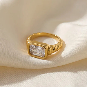 Personalized Twisted Cable Pattern Ring Multi-Color Rectangular Glass Inlaid Stainless Steel Ring Wholesale