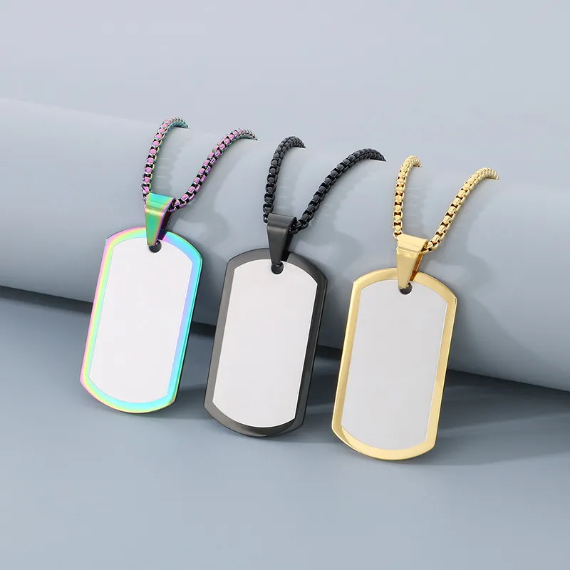 European and American Stainless Steel Creative Colorful Military Plaque Engravable Smooth Plaque Mirror Pendant Necklace