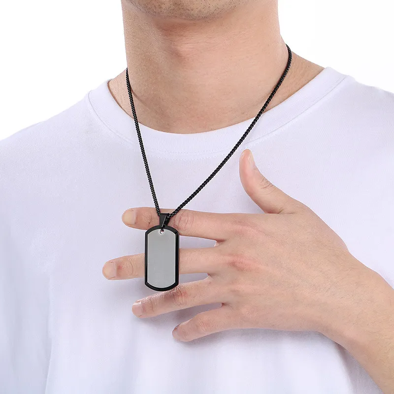 European and American Stainless Steel Creative Colorful Military Plaque Engravable Smooth Plaque Mirror Pendant Necklace