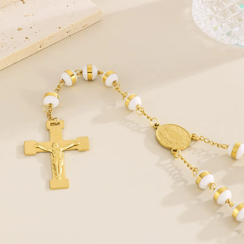 Wholesale European and American Style Trendy 8mm Stainless Steel 18K Gold Cross Necklace Jewelry