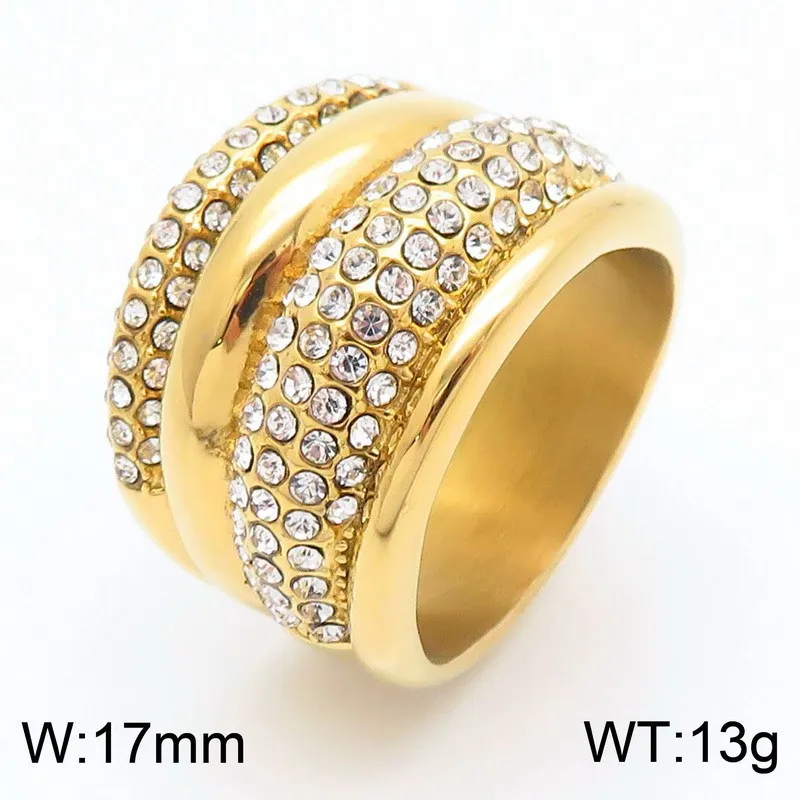 Oversized Diamond-Encrusted Stainless Steel Ring with Unique Geometric Design