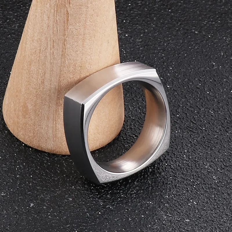 Cross-Border European and American Minimalist Frosted Ring, Ins-Style Fashion Plain Square Stainless Steel Men's Brushed Finger Ring