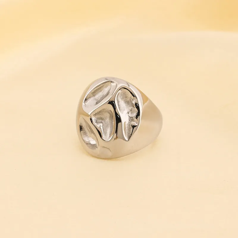 Trendy Metal Geometric Lava Ring Stylish Personalized Textured Stainless Steel Ring Wholesale
