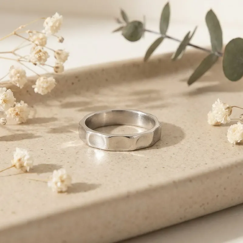 European American Fashion Grid Round Ring Textured Irregular Pattern Stainless Steel Personalized Ring Wholesale