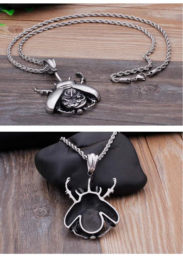 European and American Stainless Steel Men's Mechanical Gear Beetle Pendant, Cross-Border Amazon Direct Sales Necklace