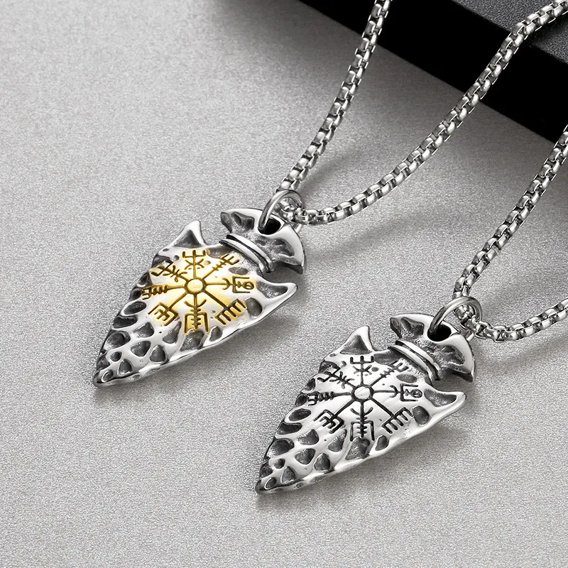 European and American Creative Jewelry, Punk Style, Vintage Viking Pirate Spear Rune Guide, Amulet, Stainless Steel Men's Pendant Necklace