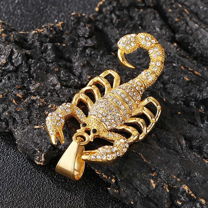 Kalen Jewelry Fashion Necklace, Hip-Hop Style, Studded with Diamonds, Featuring an Animal Scorpion King Design, Stainless Steel Men's Pendant Necklace
