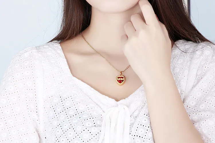 Birthstone Month Mom Heart-Shaped Polished Stainless Steel Pendant Necklace Mother's Day Gift