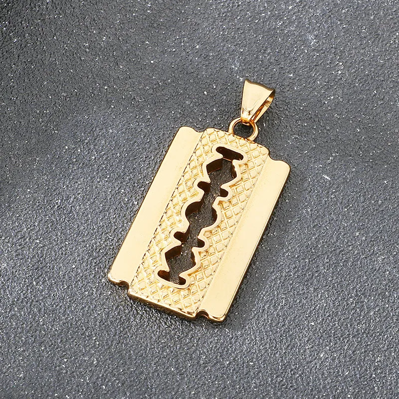 Retro Trendy Unique Rhombus Pattern Razors Stainless Steel Men's Pendant