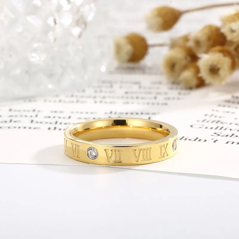 Stylish Stainless Steel Ring with Rhinestone and Roman Numeral Elements