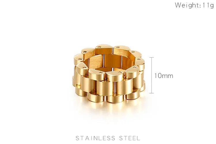 Stainless Steel Watch Chain Shaped Ring, Unisex Fashion Jewelry